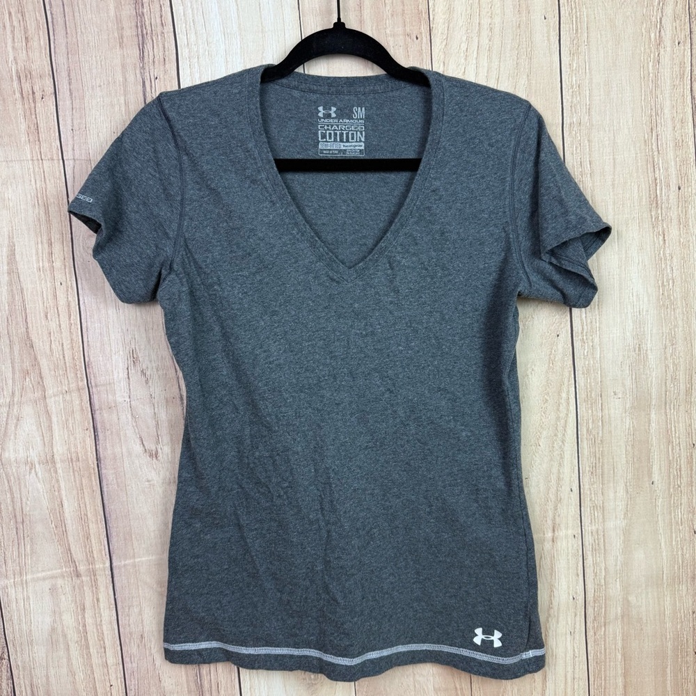 Under Armour Women's Charged Cotton Semi-fitted heatgear Charcoal V-Neck Tee